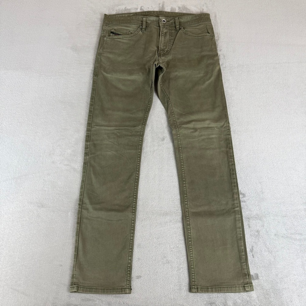 Diesel Straight Leg Chino Pants Mens 32x31 Olive Green Canvas Stretch Zip Fly